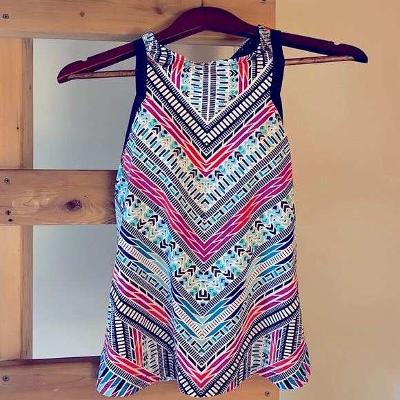 Other - Women’s Geometric Aztec print Swim Tankini sz S built in shelf bra strappy back